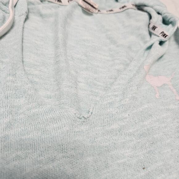 PINK Victoria's Secret Blue Lightweight Hooded Sweater Size Large - Picture 7 of 7